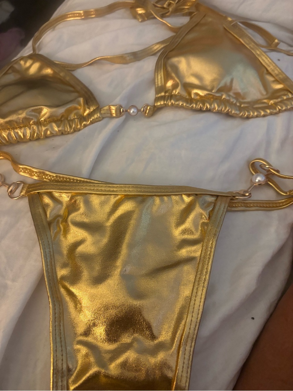 Gold Metallic Triangle Bikini Set - Women's Swim